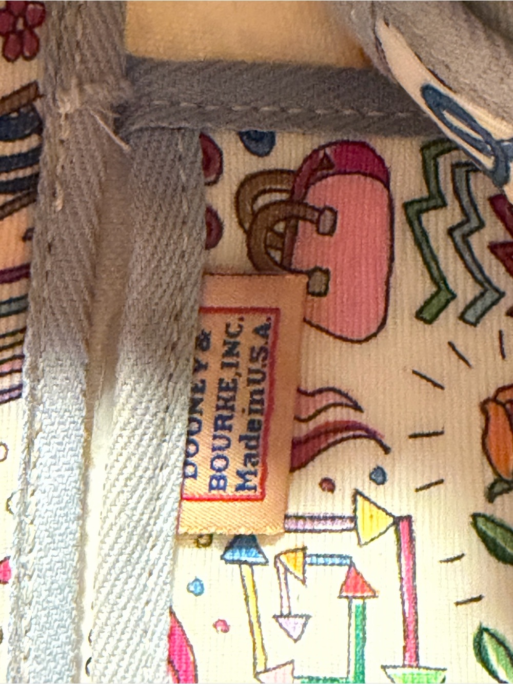 Dooney & Bourke Multicolor Doodle Satchel with Tan Leather Trim - Picture 7 of 10